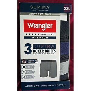 Wrangler Five Star Premium 3 Supima Boxer Briefs Sz 2XL‎ Limited Edition